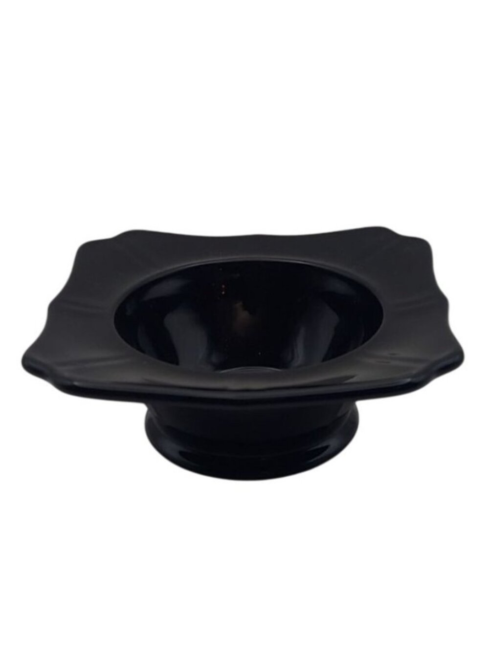 Black Square Glass Bowl Scalloped Edge Vintage Mid-Century Modern Collectible